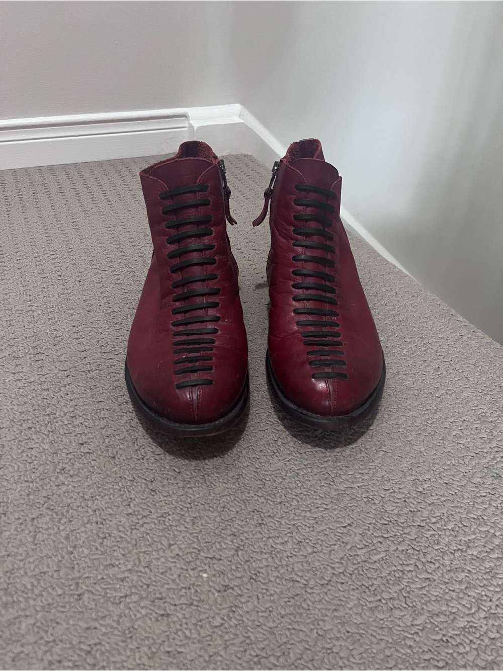John Fluevog Red Leather Ankle Babette boots